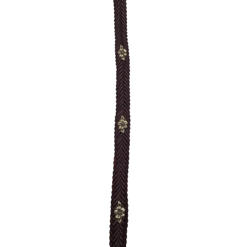 VTG Brighton Woven Braided Leather Belt Brown Floral Concho Western Boho S 28